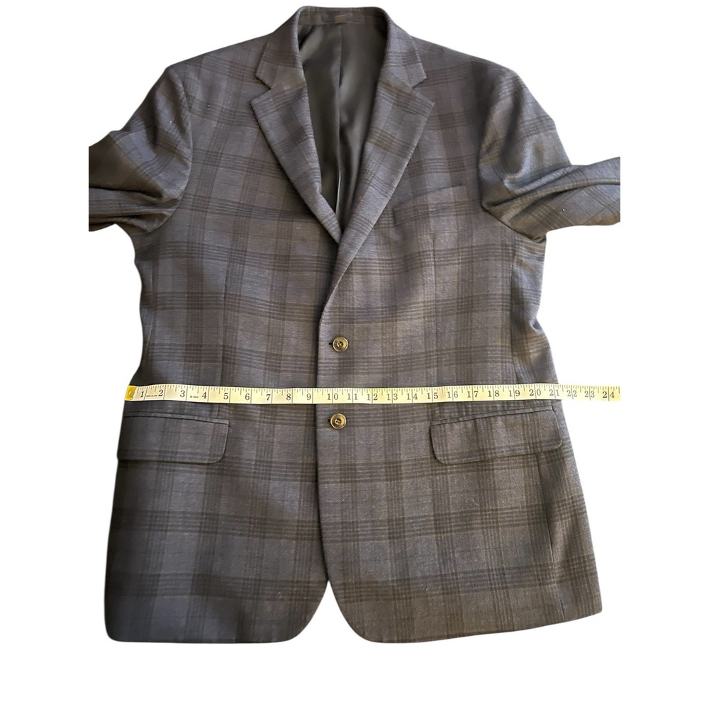 Jos. A. Bank Mens 44R Tailored Fit‎ 100% Wool Plaid Sport Coat Blazer Navy Plaid - Picture 9 of 16